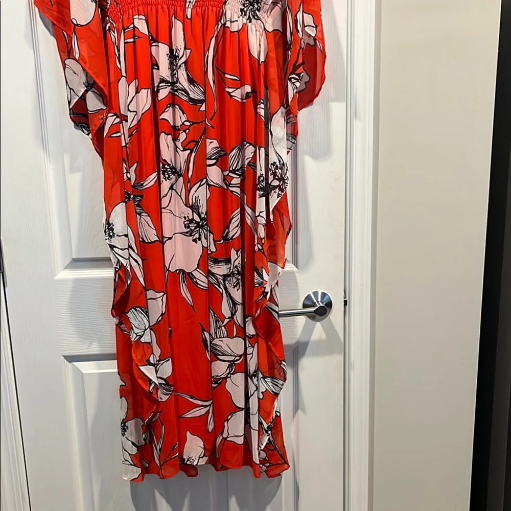 SLNY Red And White Flutter Sleeve Sundress Size 10‎  Vacation, Resort  Flowy